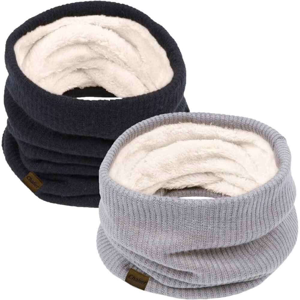 Women's H-black + grey Scarf Winter Double-Layer Neck Warmer Knit Fleece